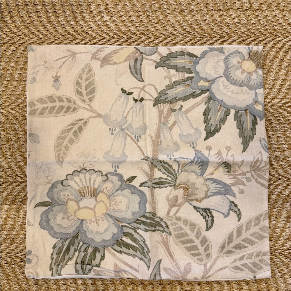 (SOLD) Floral Accent Pillow Cover in Blue and Cream